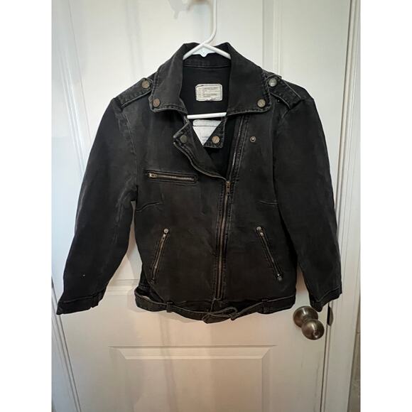 Current/Elliott Women's The Biker Jacket Full Zip Size 2 Black Washed Denim USA - Picture 2 of 10
